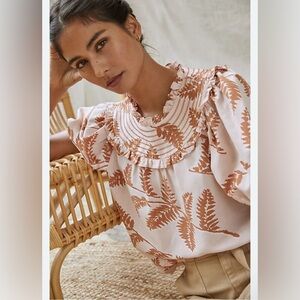 Current Air Anthropologie LARGE Smocked Ruffles Fern Botanical Boho Beach Resort